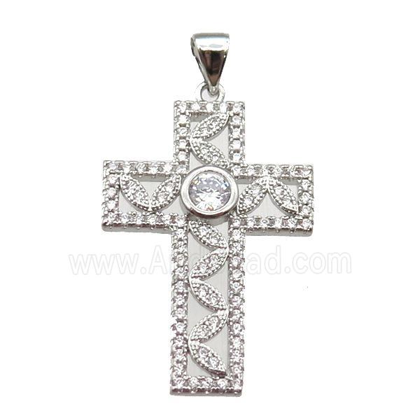 copper cross pendant paved zircon, platinum plated