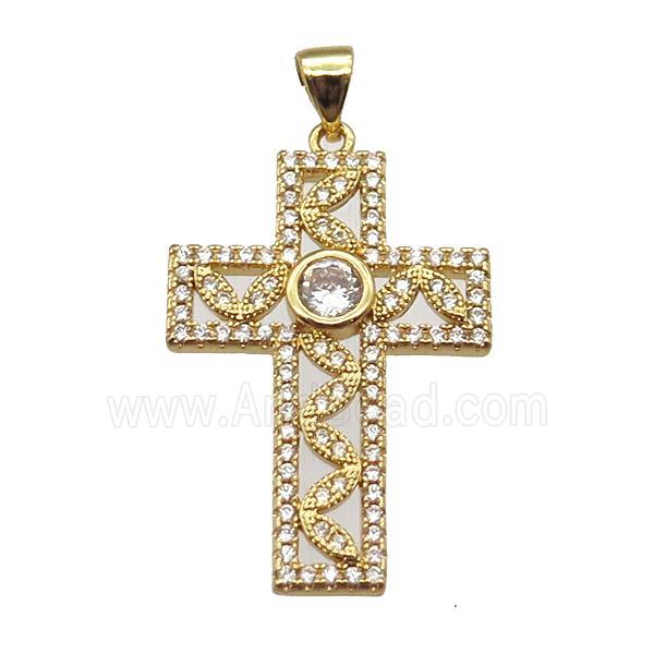 copper cross pendant paved zircon, gold plated