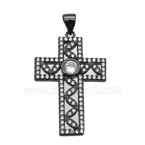 copper cross pendant paved zircon, black plated