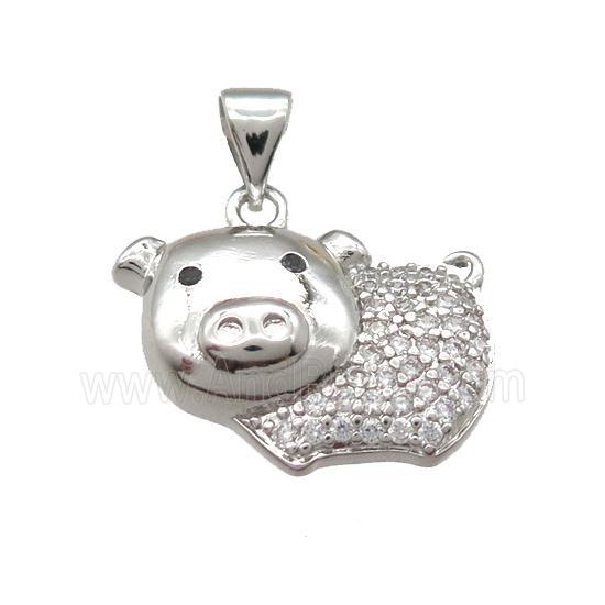 copper pig pendant paved zircon, platinum plated