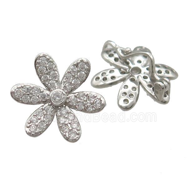 copper flower beads paved zircon, platinum plated