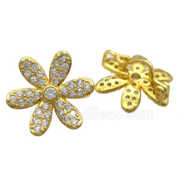 copper flower beads paved zircon, gold plated