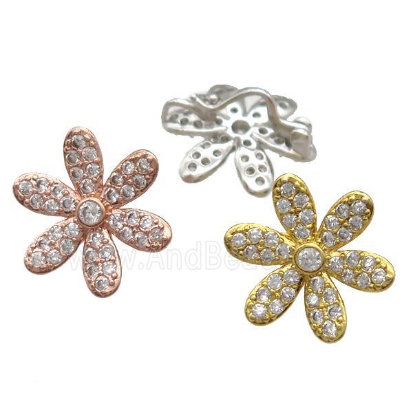 copper flower beads paved zircon, mixed color