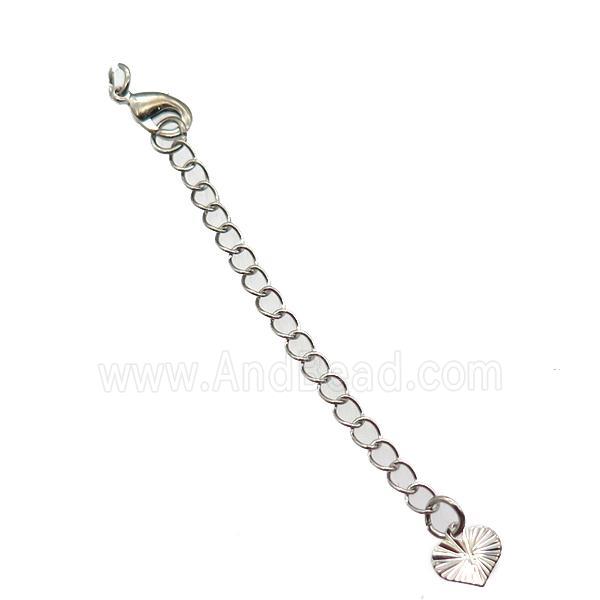 copper necklace extender, heart, platinum plated