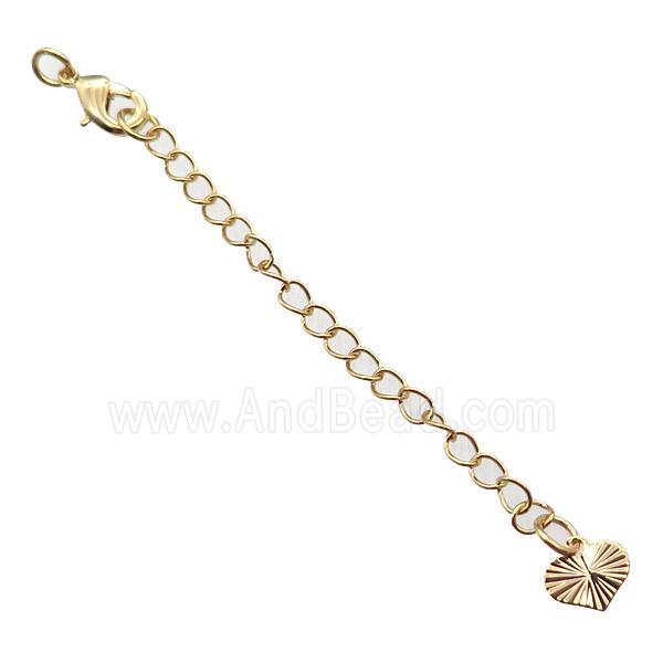 copper necklace extender, heart, gold plated