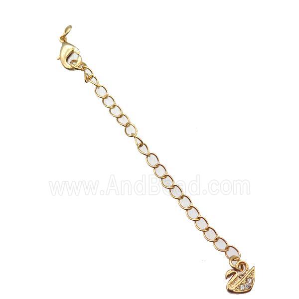 copper necklace extender, swan, gold plated