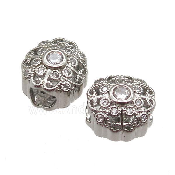 European Style copper beads paved zircon, platinum plated