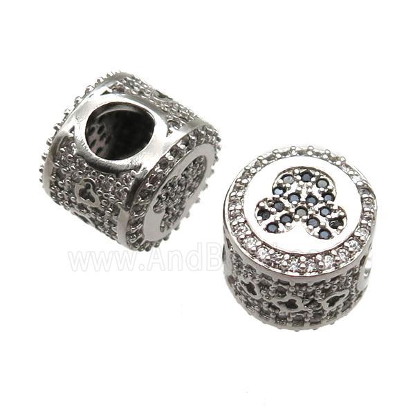 European Style copper beads paved zircon, platinum plated