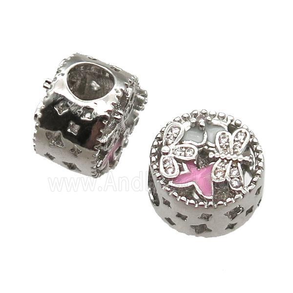 European Style copper rondelle beads paved zircon, platinum plated