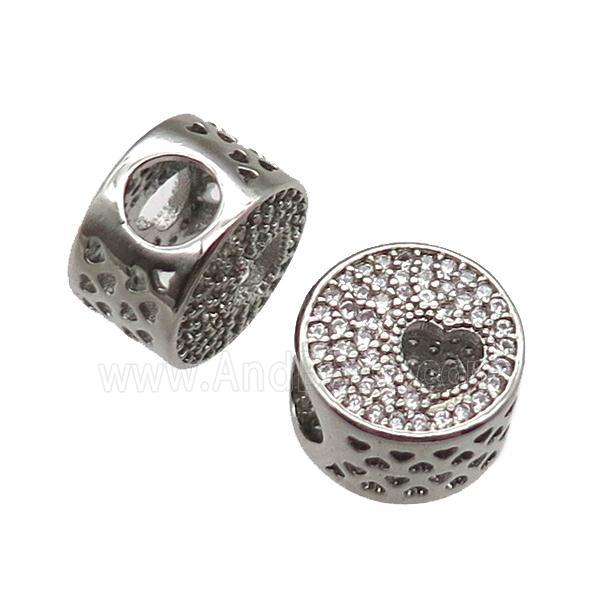 European Style copper beads paved zircon, platinum plated