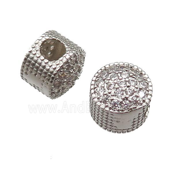 European Style copper rondelle beads paved zircon, platinum plated