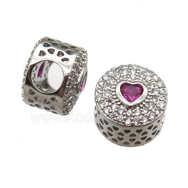 European Style copper rondelle beads paved zircon, platinum plated