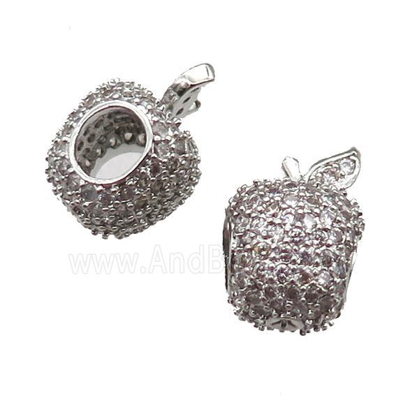 European Style copper apple beads paved zircon, platinum plated