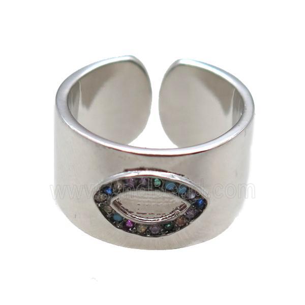 copper ring paved zircon, platinum plated