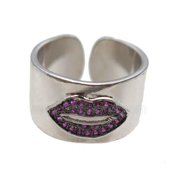 copper ring paved zircon, platinum plated