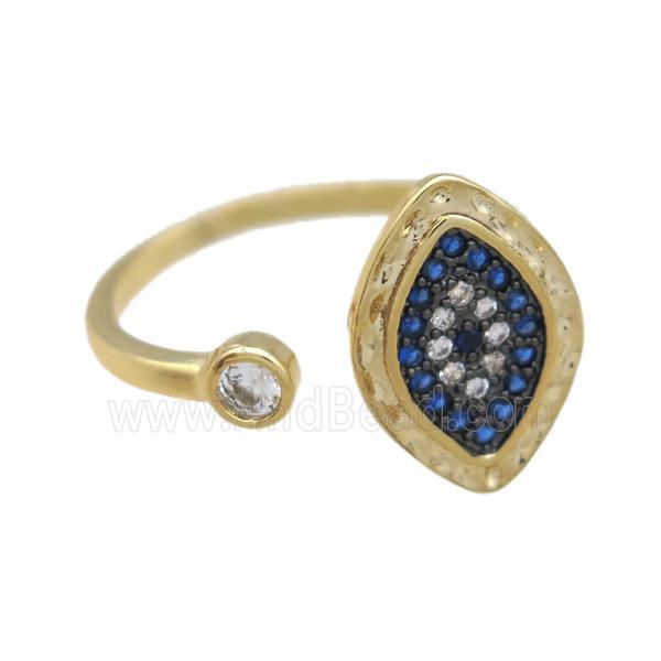 copper ring paved zircon, eye, gold plated