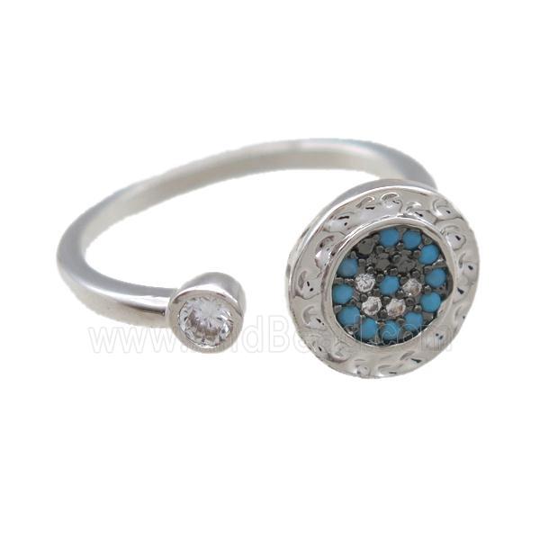 copper ring paved zircon, platinum plated
