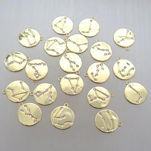 copper circle pendant paved zircon, gold plated