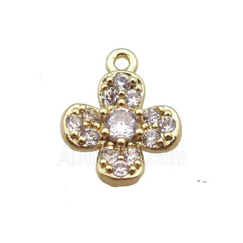 copper clover pendant paved zircon, gold plated