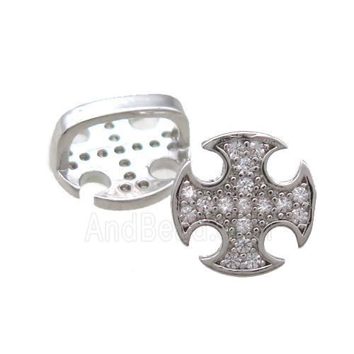 copper cross beads paved zircon, platinum plated