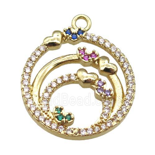 copper circle pendant paved zircon, gold plated