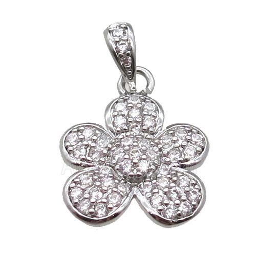 copper flower pendant paved zircon, platinum plated