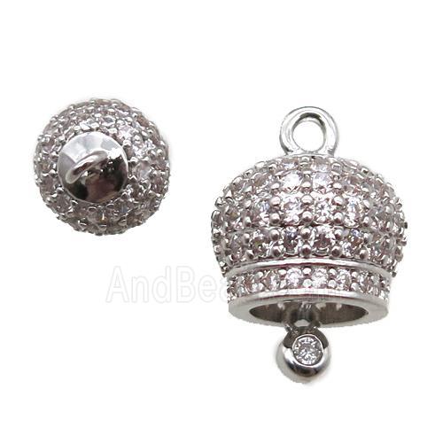 copper bellcaps pendant paved zircon, platinum plated