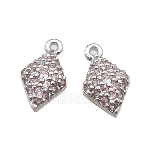 copper dart pendant paved zircon, platinum plated