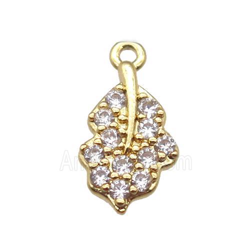 copper leaf pendant paved zircon, gold plated