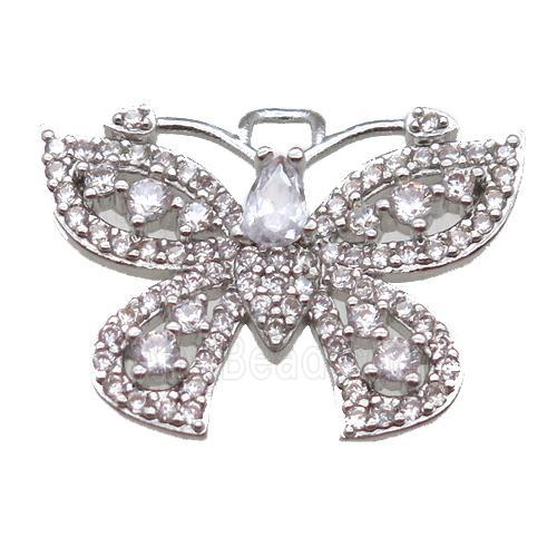 copper butterfly pendant paved zircon, platinum plated