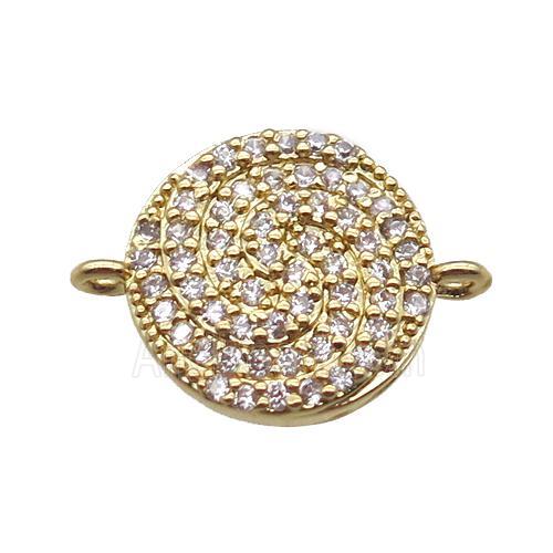 copper circle connector paved zircon, gold plated