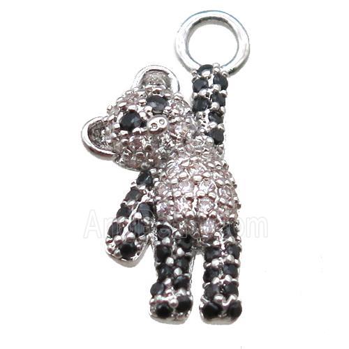 copper panda pendant paved zircon, platinum plated