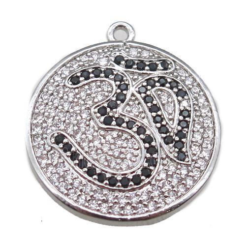 copper circle pendant paved zircon, platinum plated