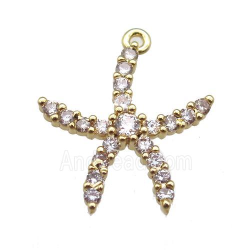 copper starfish pendant paved zircon, gold plated
