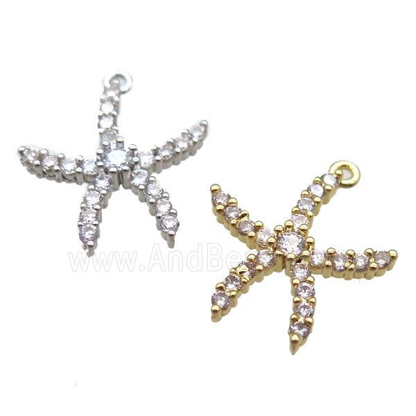 copper starfish pendant paved zircon, mixed color