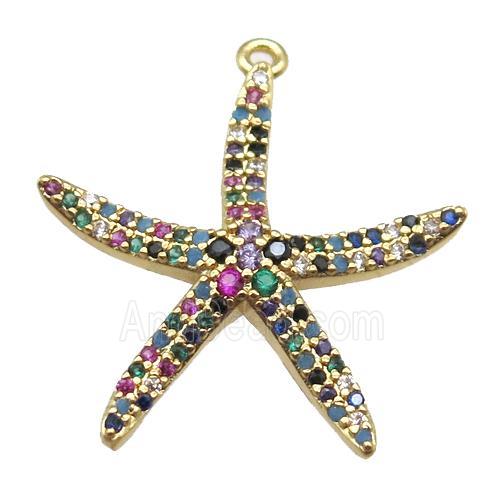 copper starfish pendant paved zircon, gold plated
