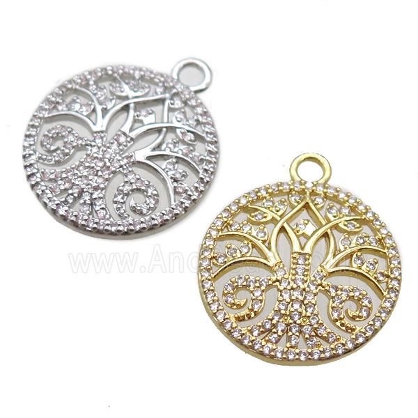 copper circle pendant paved zircon, mixed color