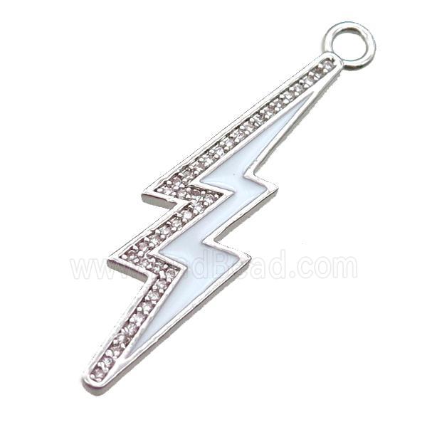 copper lightning pendant paved zircon, enameling, platinum plated