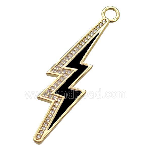 copper lightning pendant paved zircon, enameling, gold plated