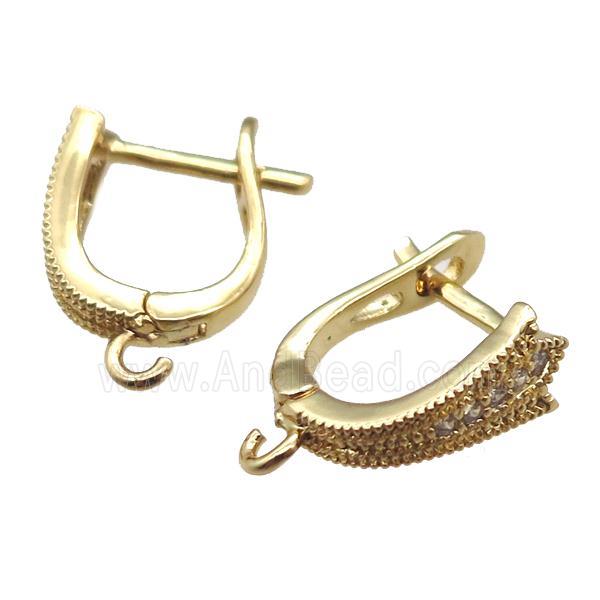 copper Latchback Earring paved zircon, gold plated