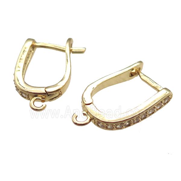 copper Latchback Earring paved zircon, gold plated