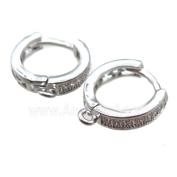 copper hoop Earring paved zircon, platinum plated