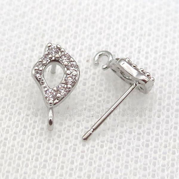 copper Studs Earring paved zircon, platinum plated