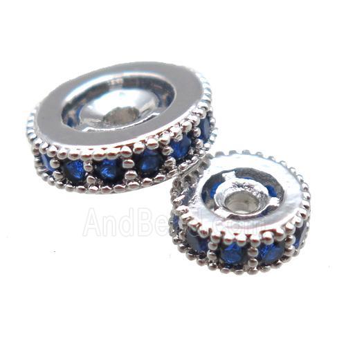 copper spacer beads paved zircon, heishi, platinum plated