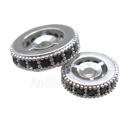 copper spacer beads paved zircon, heishi, platinum plated