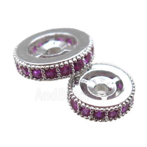 copper spacer beads paved zircon, heishi, platinum plated