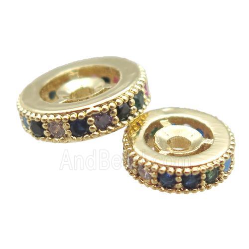 copper spacer beads paved zircon, heishi, gold plated