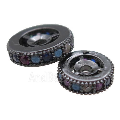 copper spacer beads paved zircon, heishi, black plated