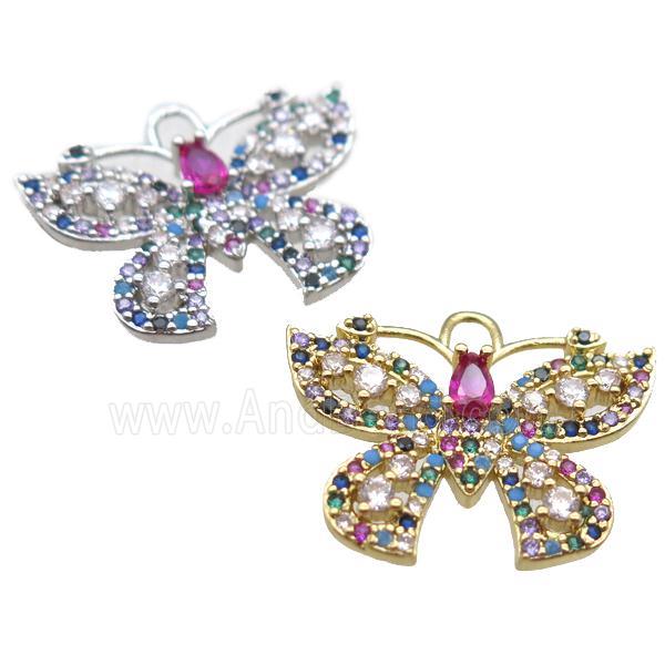 copper butterfly pendant paved zircon, mixed color