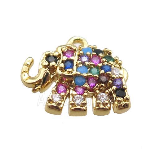 copper elephant pendant paved zircon, gold plated
